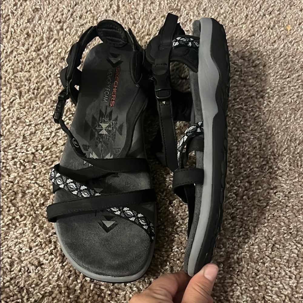 Skechers Black and Gray Sandals with Adjustable Straps